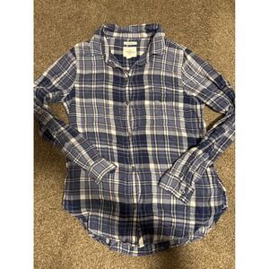 American Eagle Plaid Flannel Shirt Womens Medium Blue Excellent Boyfriend Fit